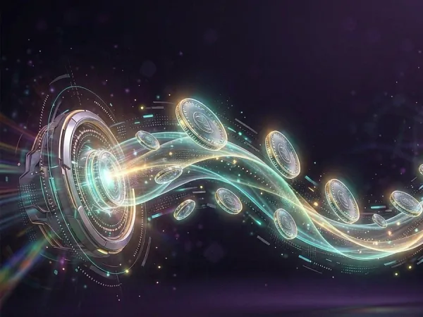 m444 Glowing rings linked by curved streams of light