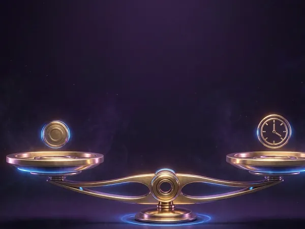 m444 Balance scale with glowing symbols on both sides